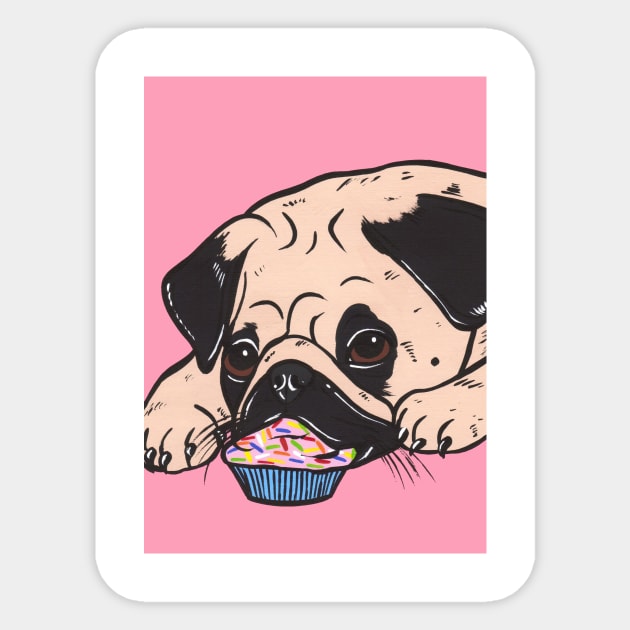 Pink Pug Cupcake Sticker by turddemon